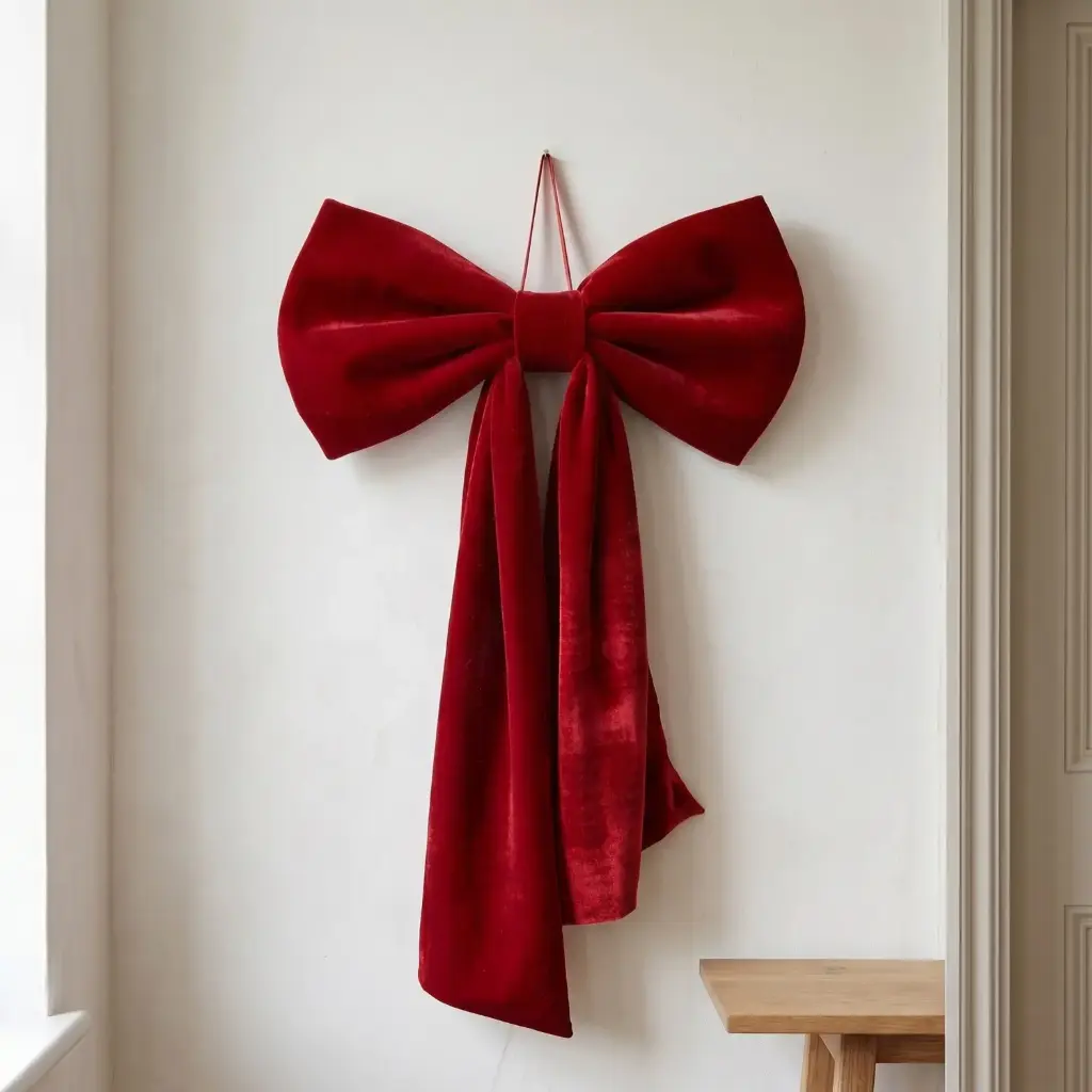 360 HOME CHRISTMAS HANGING BOW WIDE LOOP DRAPED TAILS LONG 150X50CM VELVET RED