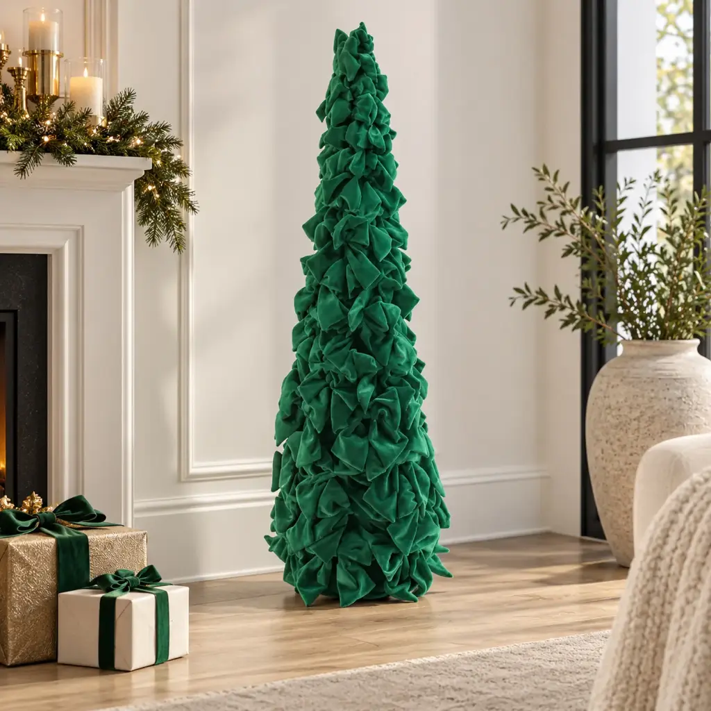 360 HOME CHRISTMAS tree ornament with a tall, slender conical shape and dense layered foliage 120X35X35CM GREEN