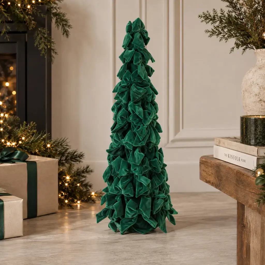 360 HOME CHRISTMAS tree ornament with a tall, slender conical shape and dense layered foliage 60X19X19CM GREEN
