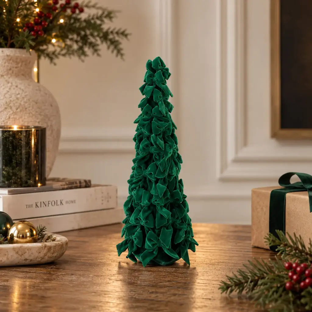 360 HOME CHRISTMAS tree ornament with a tall, slender conical shape and dense layered foliage 40X14X14CM GREEN