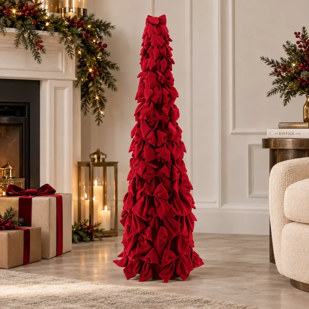 360 HOME CHRISTMAS tree ornament with a tall, slender conical shape and dense layered foliage 120X35X35CM RED