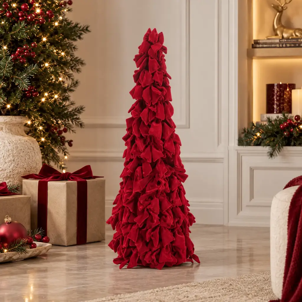 360 HOME CHRISTMAS tree ornament with a tall, slender conical shape and dense layered foliage  80X31X31CM RED
