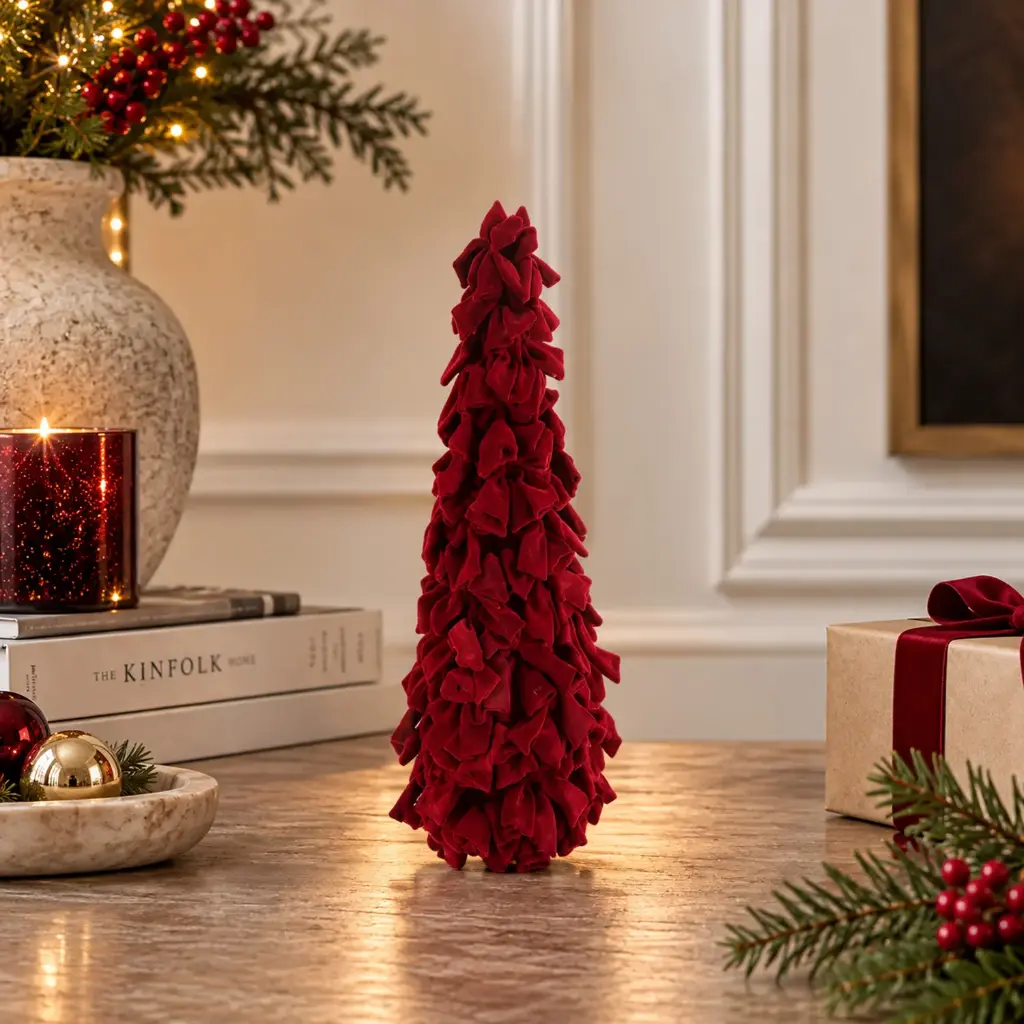 360 HOME CHRISTMAS tree ornament with a tall, slender conical shape and dense layered foliage 60X19X19CM RED