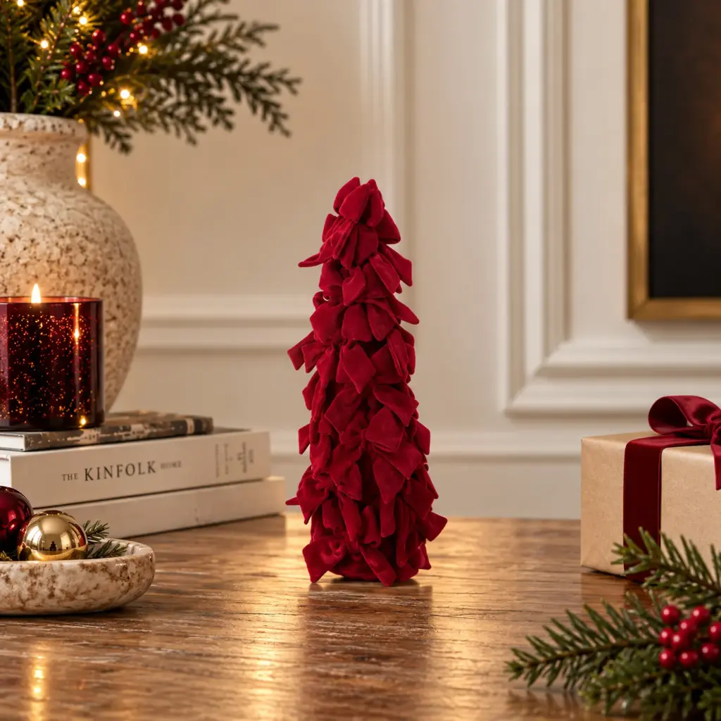 360 HOME CHRISTMAS tree ornament with a tall, slender conical shape and dense layered foliage 40X14X14CM RED
