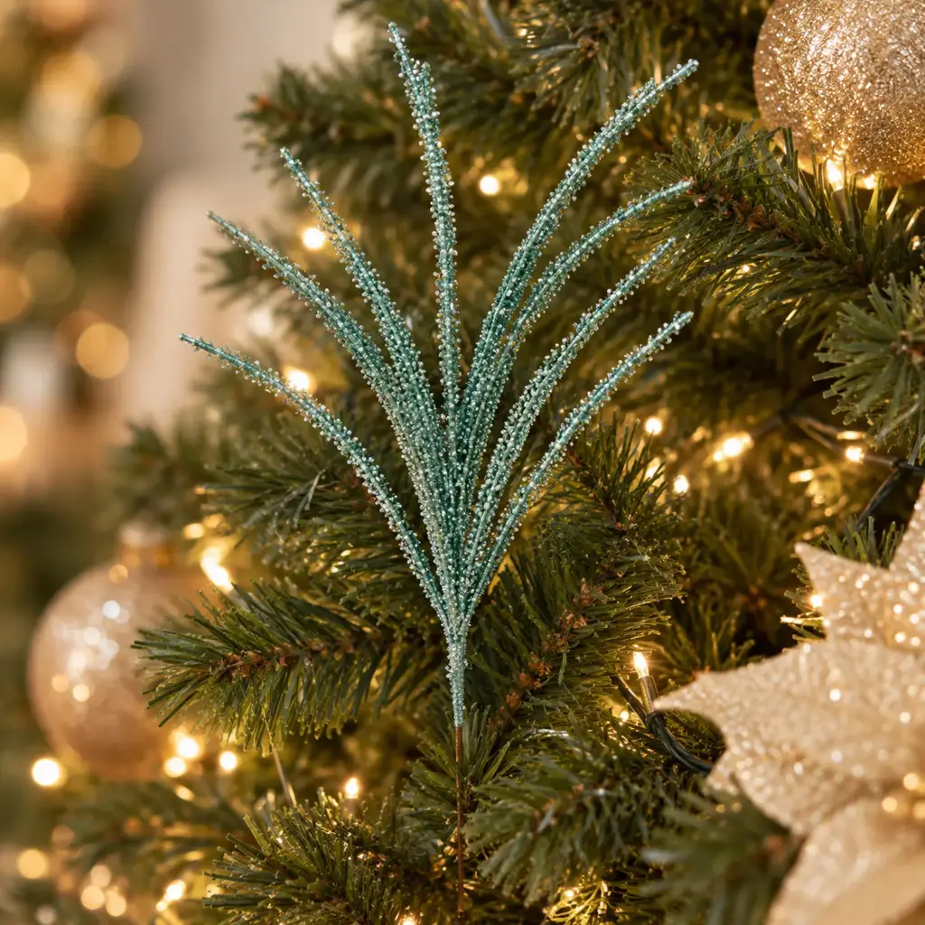 360 HOME CHRISTMAS FOLIAGE PICK GREENERY FROSTED SAGE GREEN TALL FAN SHAPED SPRAY WITH CURVED STEMS 68X22X6CM 48PCS/BOX