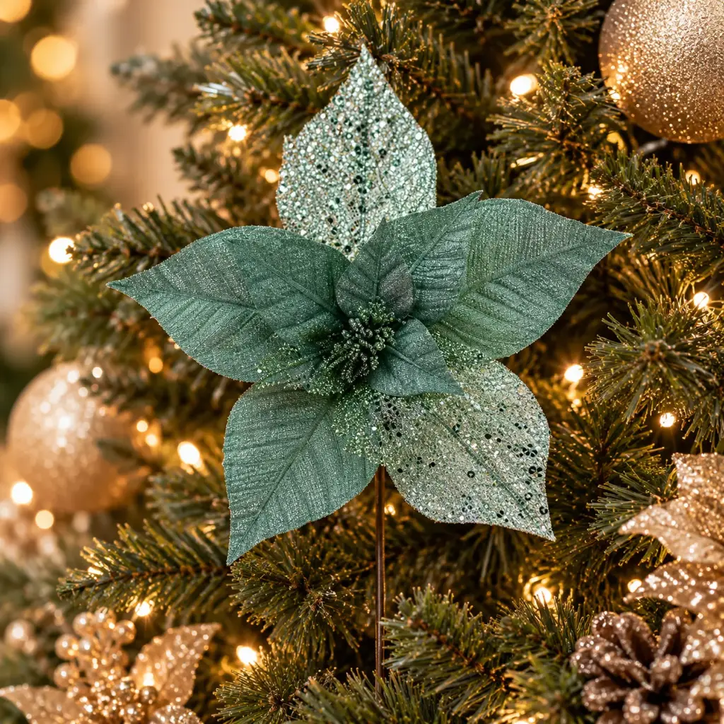 360 HOME CHRISTMAS ARTIFICIAL POINSETTIA PICK SAGE GREEN 31X31X30CM 48PCS/BOX