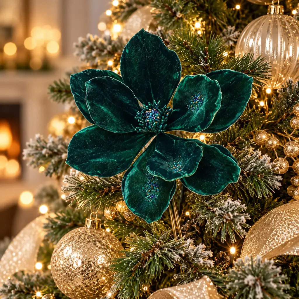 360 HOME CHRISTMAS ARTIFICIAL FLOWER PICK LARGE LAYERED SHIMMERING METALLIC EMERAL GREEN/DARK TEAL 27X27X30CM 48PCS/BOX