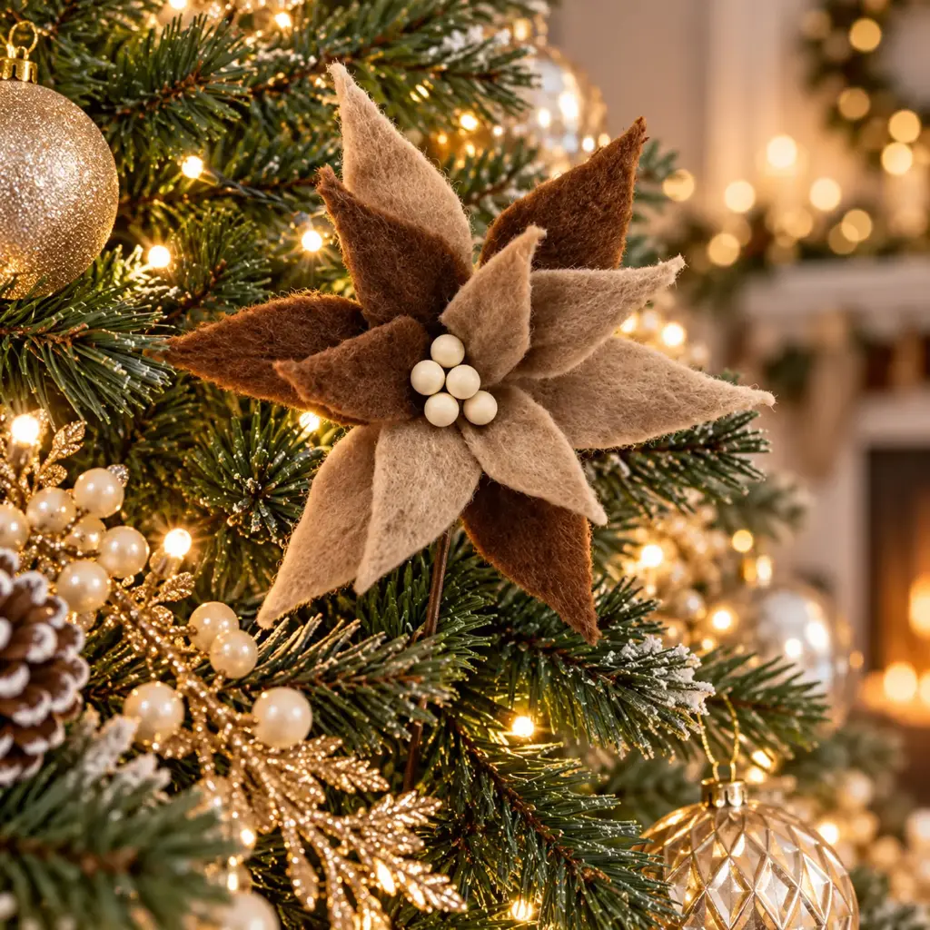 360 HOME CHRISTMAS ARTIFICIAL POINSETTIA PICK CLUSTER PEAL-LIKE BROWN/TAUPE/BEIGE 30X30X30CM 48PCS/BOX