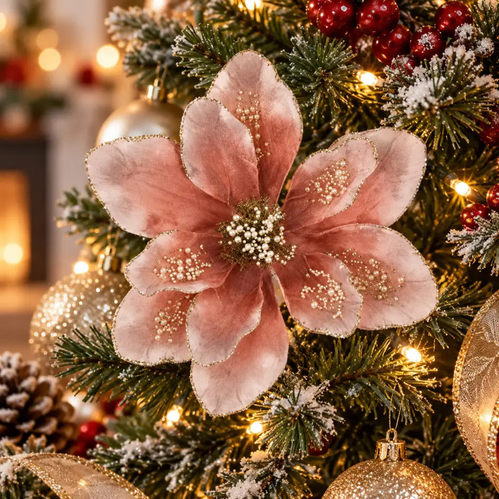 360 HOME CHRISTMAS ARTIFICIAL FLOWER PICK LAYERED BLOSSOM SOFT PETALS PEARL-LIKE DUSTY PINK 26X26X25CM 48PCS/BOX