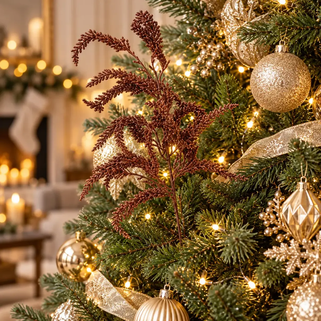 360 HOME CHRISTMAS ARTIFICIAL FOLIAGE PICK FEATHERY BRANCHES CASCADING SHAPES 95X20X6CM 24PCS/BOX