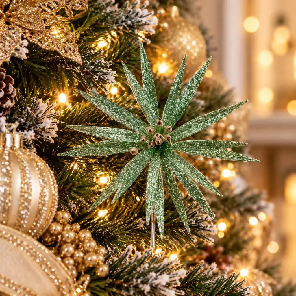 360 HOME CHRISTMAS ARTIFICIAL STARBURST FOLIAGE PICK NARROW POINTED LEAVES SAGE GREEN 40X40X30CM 48PCS/BOX