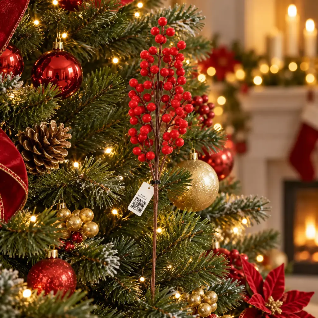 360 HOME CHRISTMAS ARTIFICIAL BERRY PICKK MULTIPLE BRANCHES DENSELY COVERED  BRIGHT RED 54X10X10CM 48PCS/BOX