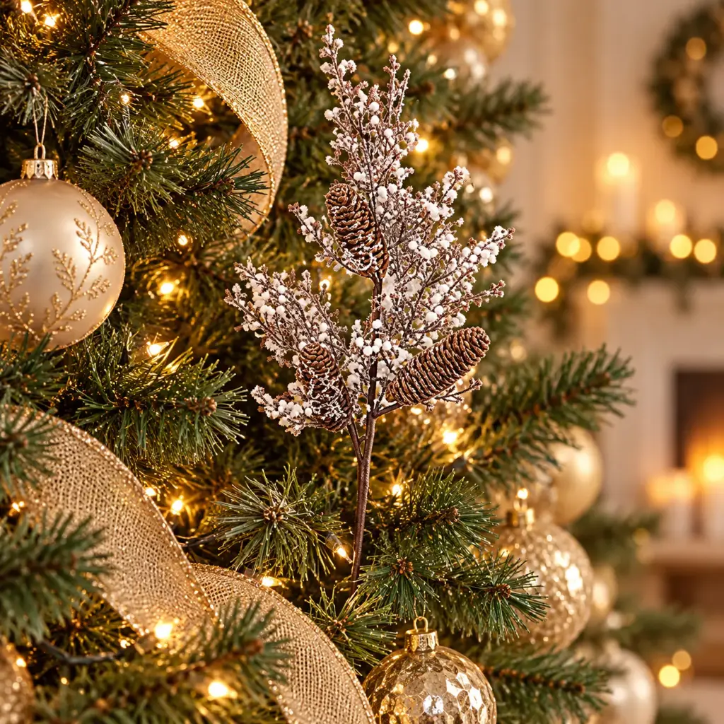 360 HOME CHRISTMAS ARTIFICIAL FOLIAGE BERRIES AND PINECONES FROSTED BRANCHES WHITE/SILVER  56X25X9CM 48PCS/BOX