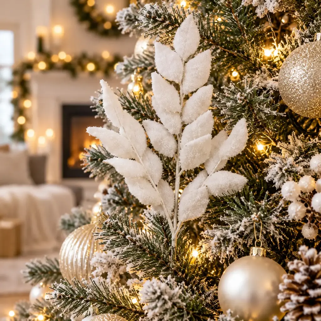 360 HOME CHRISTMAS ARTIFICIAL FOLIAGE OVAL TO POINTED LEAVES WHITE/SNOW WHITE 66CM48PCS/BOX