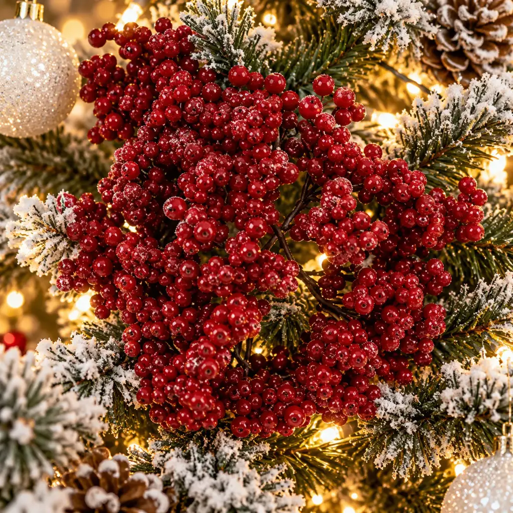 360 HOME CHRISTMAS ARTIFICIAL BERRIES CLUSTERED VOLUMINOUS BURGUNDY WITH FLEXIBLE STEMS DARK BROWN  25X15X15CM 12PCS/BOX