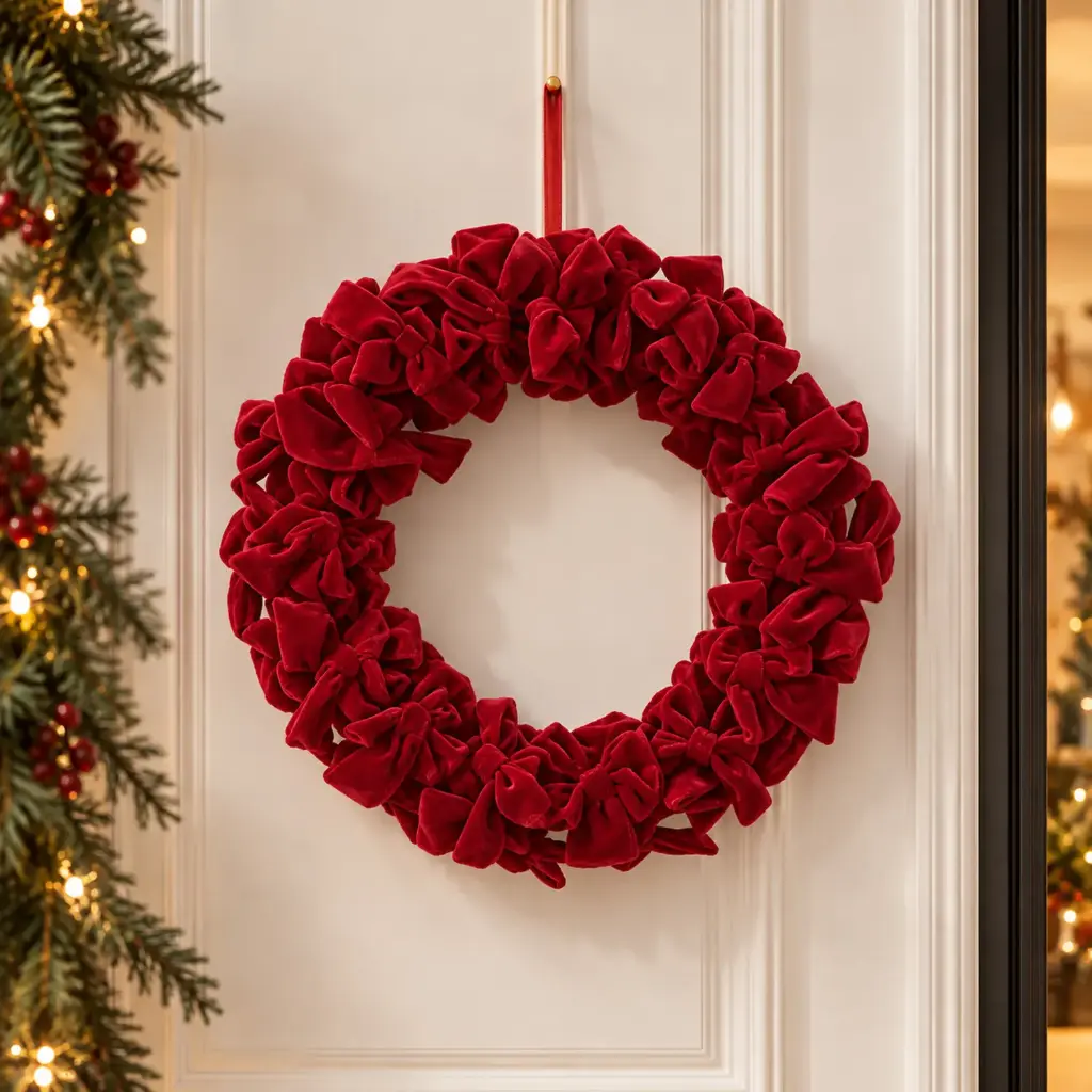 360 HOME CHRISTMAS WREATH CIRCULAR ARTIFICIAL  RUFFLED ROSE PETALS OPEN CENTER BURGUNDY 42X42X7CM