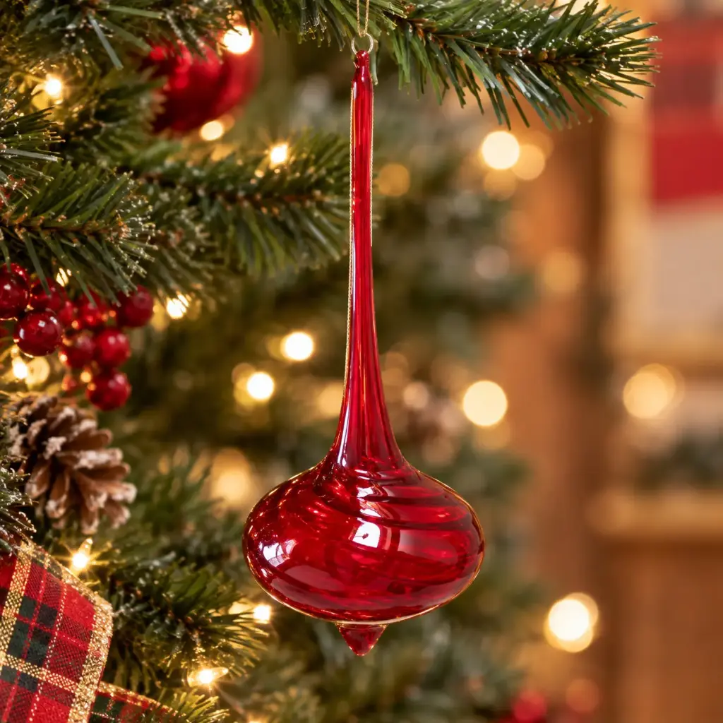 360 HOME CHRISTMAS GLASS ORNAMENT Red Long Teardrop Ornament 48PCS/BOX 8x16CM