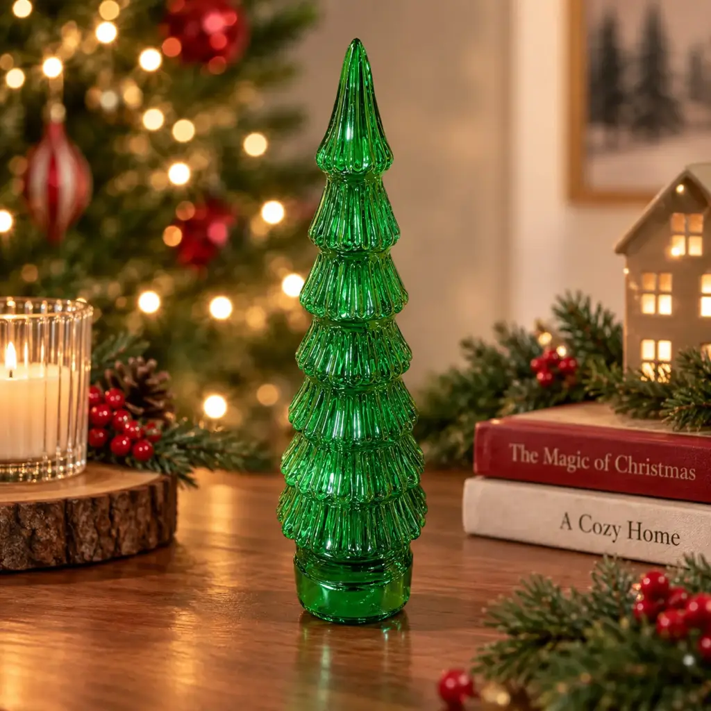 360 HOME CHRISTMAS DECORATION GLASS TREE Green Tiered Tree Ornament 12PCS/BOX 9.1*41.5CM