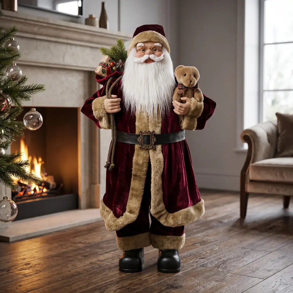 360 HOME CHRISTMAS STANDING SANTA RED VELVET COAT CREAM FUR TRIM RED HAT 110CM   2PCS/BOX