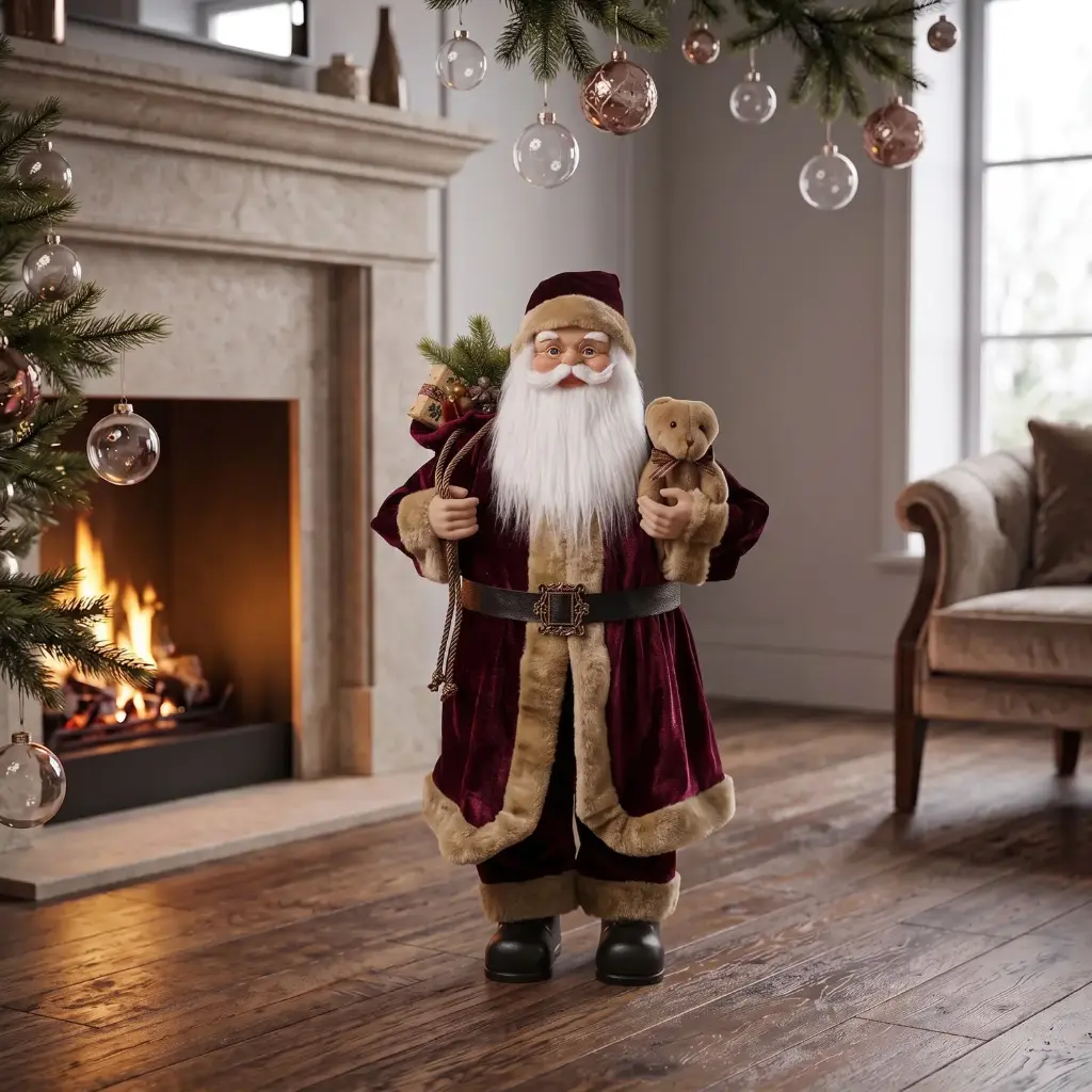 360 HOME CHRISTMAS STANDING SANTA RED VELVET COAT CREAM FUR TRIM RED HAT 80CM  3PCS/BOX