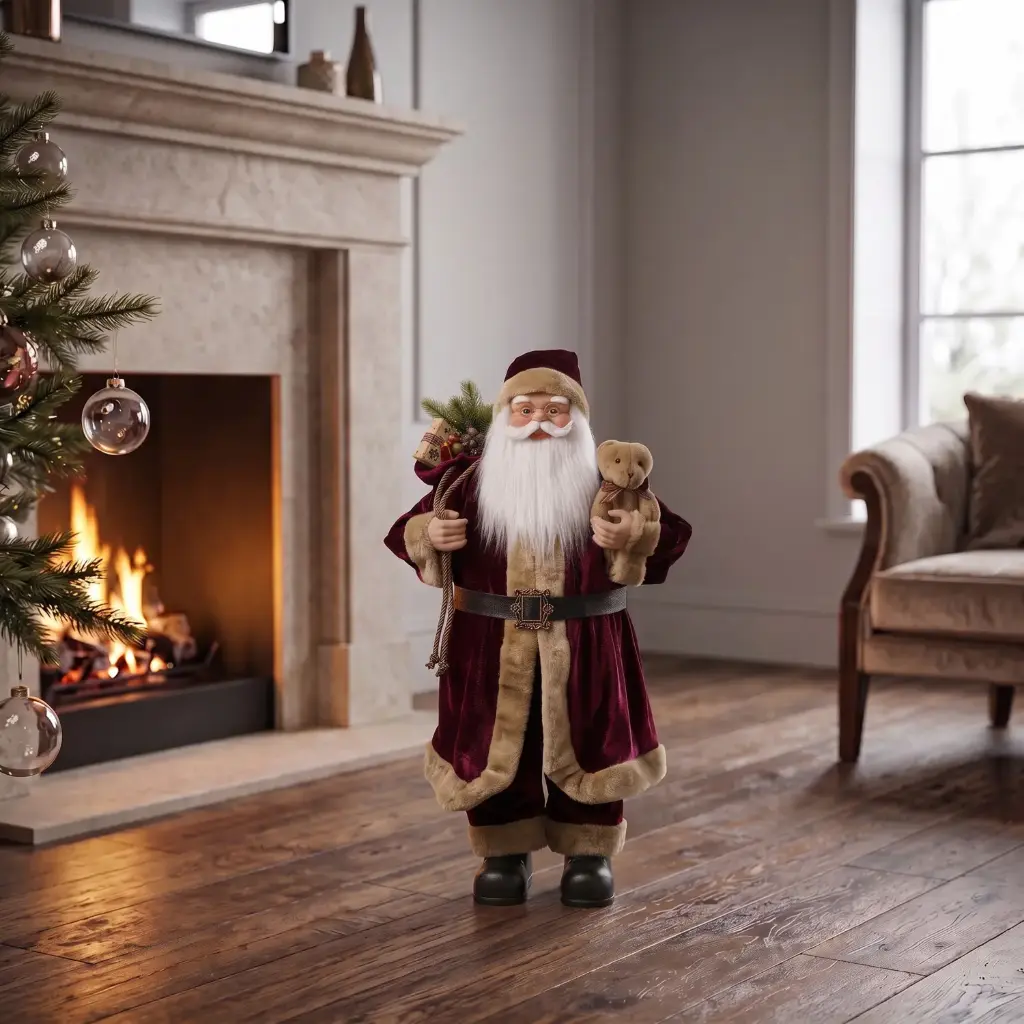 360 HOME CHRISTMAS STANDING SANTA RED VELVET COAT CREAM FUR TRIM RED HAT 60CM 4PCS/BOX