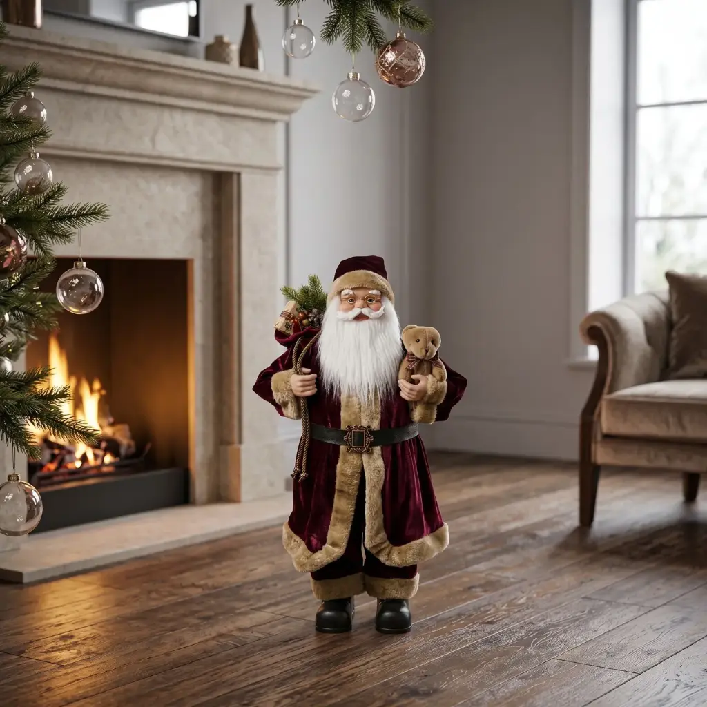 360 HOME CHRISTMAS STANDING SANTA RED VELVET COAT CREAM FUR TRIM RED HAT 45CM 12PCS/BOX