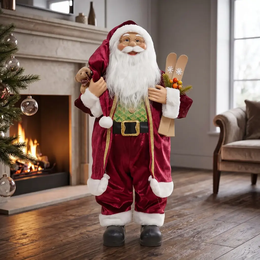 360 HOME CHRISTMAS standing santa RED VELVET SUIT WHITE FUR TRIM 110CM 2PCS/BOX