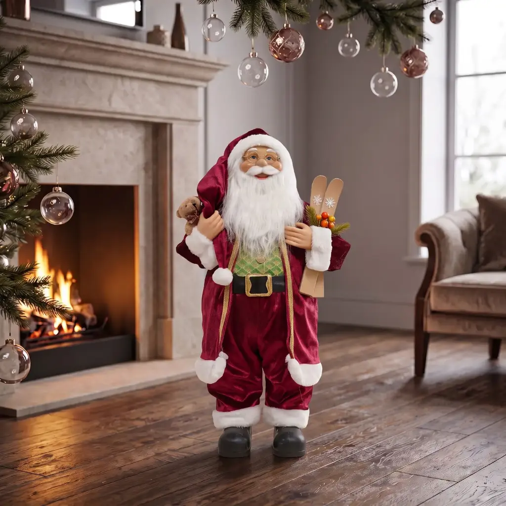 360 HOME CHRISTMAS standing santa RED VELVET SUIT WHITE FUR TRIM 80CM 3PCS/BOX