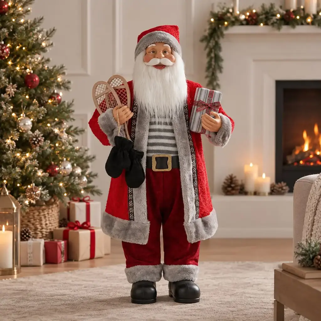 360 HOME CHRISTMAS standing santa RED VELVET SUIT WHITE FUR TRIM BLACK BELT RED HAT 110CM 2PCS/BOX