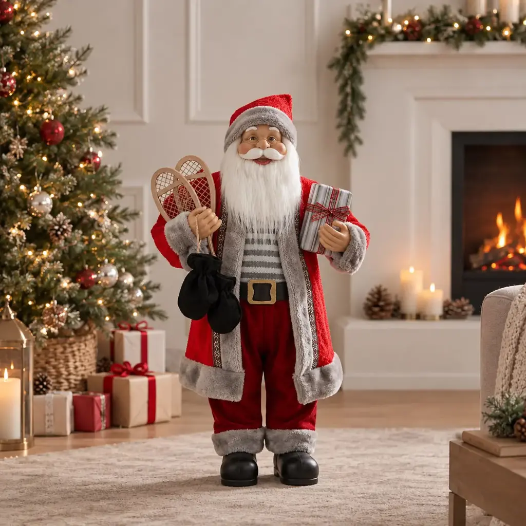 360 HOME CHRISTMAS standing santa RED VELVET SUIT WHITE FUR TRIM BLACK BELT RED HAT 80CM 3PCS/BOX