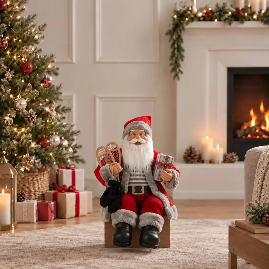 360 HOME CHRISTMAS Sitting santa RED VELVET SUIT WHITE FUR TRIM BLACK BELT RED HAT 45CM 12PCS/BOX