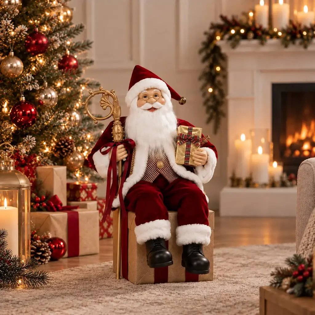 360 HOME CHRISTMAS Sitting santa RED VELVET SUIT HOLDING LANTERN IN HAND   45CM 12PCS/BOX