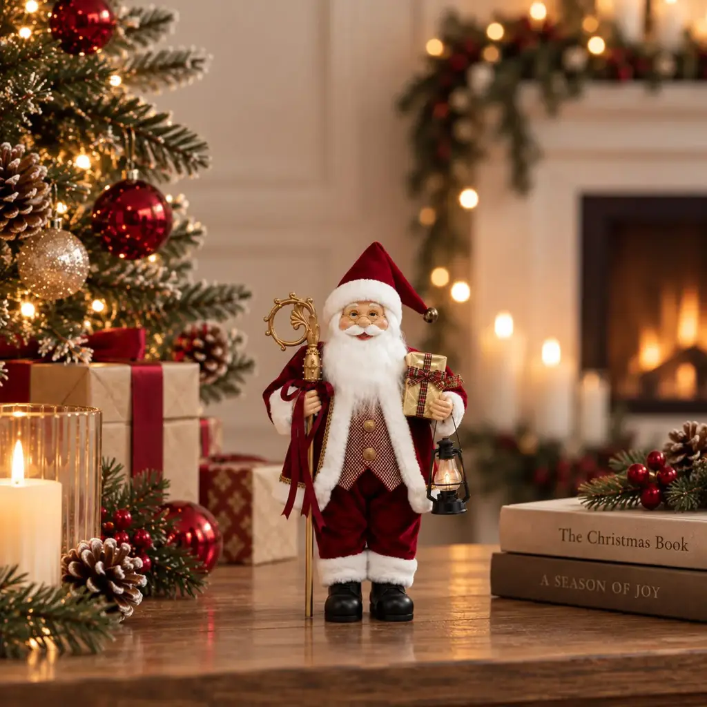 360 HOME CHRISTMAS standing santa RED VELVET SUIT HOLDING LANTERN IN HAND  30CM 24PCS/BOX