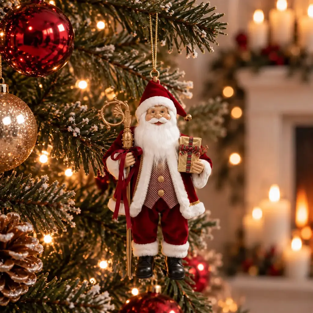 360 HOME CHRISTMAS Santa Ornament RED VELVET SUIT HOLDING LANTERN IN HAND  20CM 48PCS/BOX