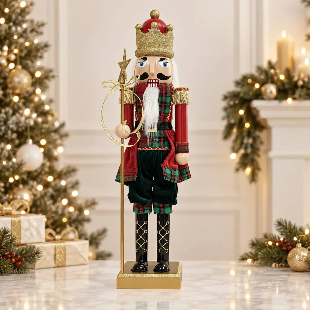 360 HOME CHRISTMAS plastic Nutcracker RED JACKET GREEN PANT TALL GOLD CROWN WHITE BEARD 80CM  2PCS/BOX