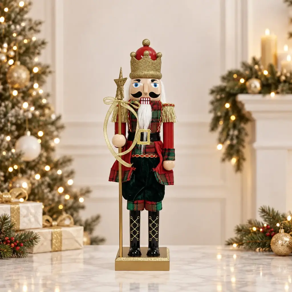 360 HOME CHRISTMAS plastic Nutcracker RED JACKET GREEN PANT TALL GOLD CROWN WHITE BEARD 60CM 4PCS/BOX