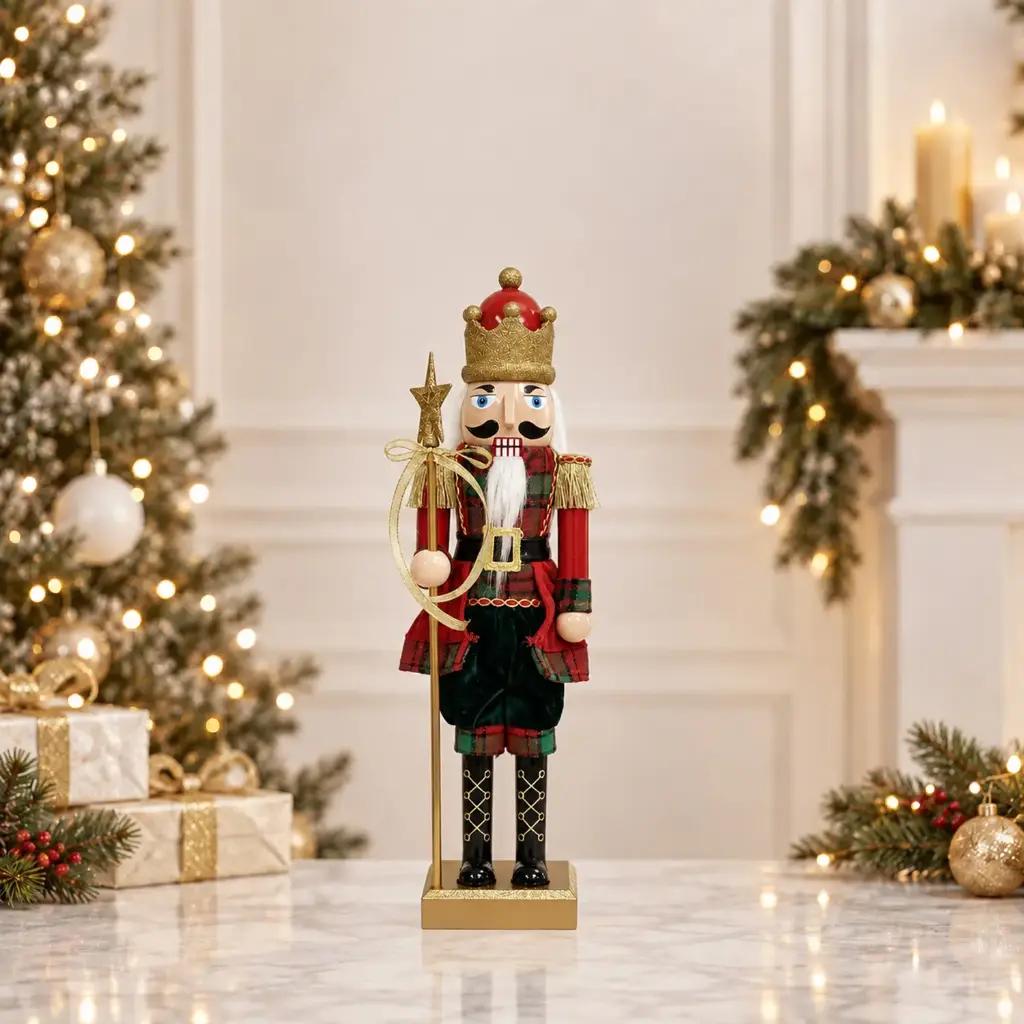 360 HOME CHRISTMAS plastic Nutcracker RED JACKET GREEN PANT TALL GOLD CROWN WHITE BEARD 38CM 12PCS/BOX