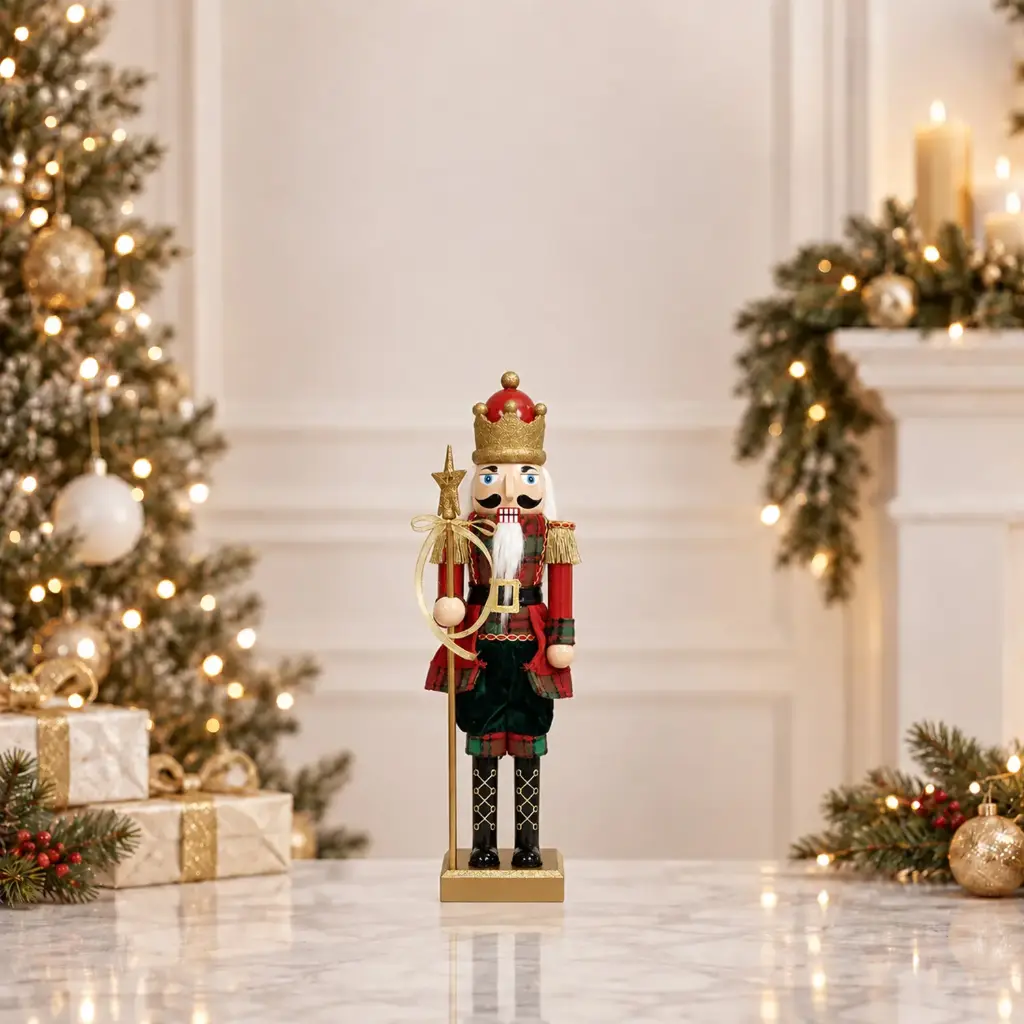 360 HOME CHRISTMAS plastic Nutcracker RED JACKET GREEN PANT TALL GOLD CROWN WHITE BEARD 28CM 16PCS/BOX