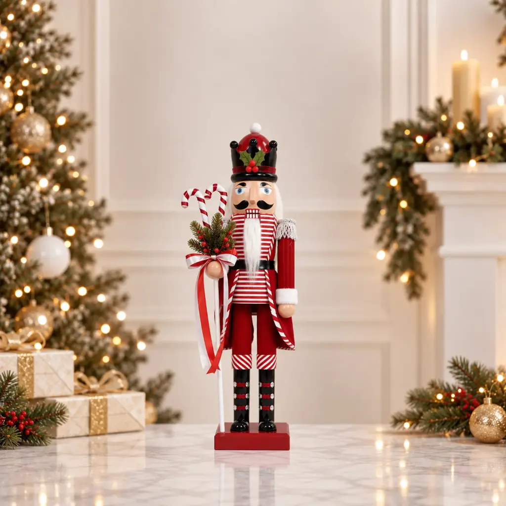 360 HOME CHRISTMAS plastic Nutcracker  RED & WHITE STRIPE UNIFORM BLACK HAT 60CM 4PCS/BOX