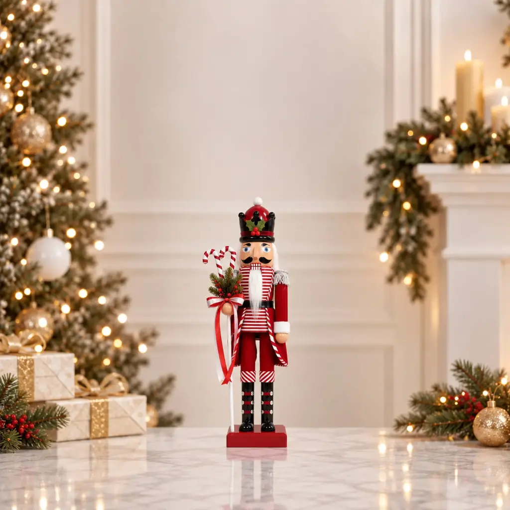 360 HOME CHRISTMAS plastic Nutcracker  RED & WHITE STRIPE UNIFORM BLACK HAT 38CM 12PCS/BOX