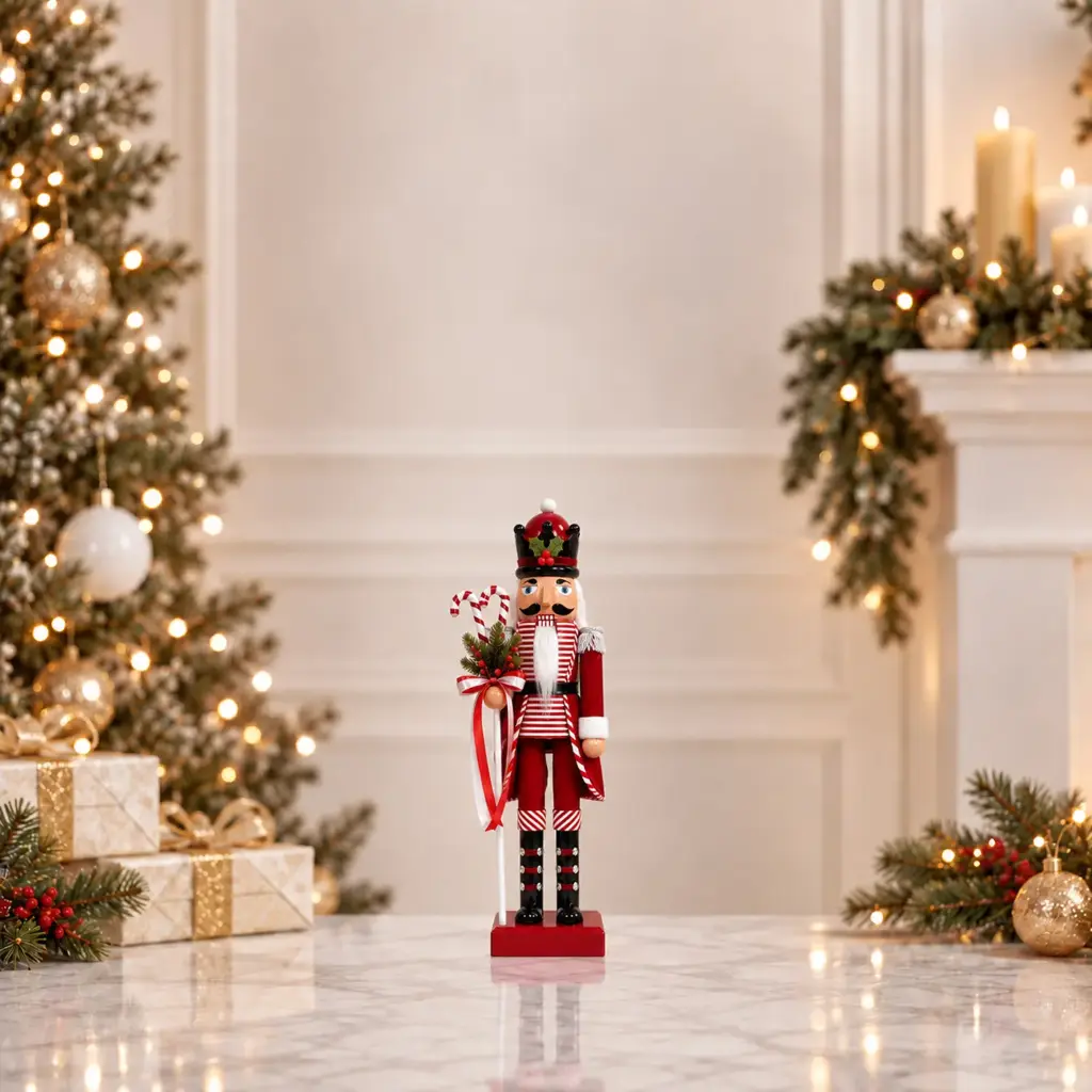 360 HOME CHRISTMAS plastic Nutcracker  RED & WHITE STRIPE UNIFORM BLACK HAT 28CM 16PCS/BOX