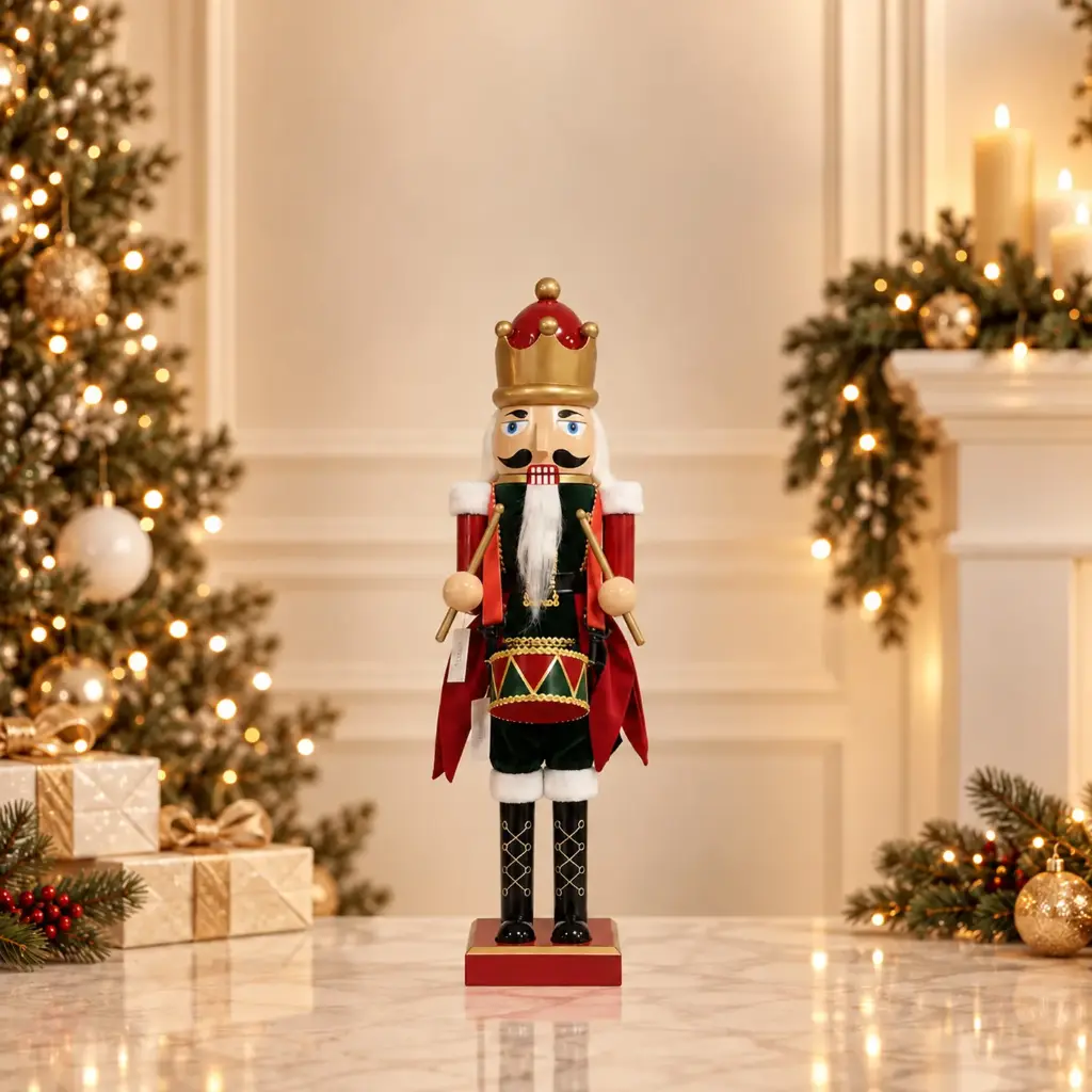 360 HOME CHRISTMAS plastic Nutcracker  RED & BLACK UNIFORM TALL GOLD CROWN HOLDING DRUMSTICK  60CM 4PCS/BOX