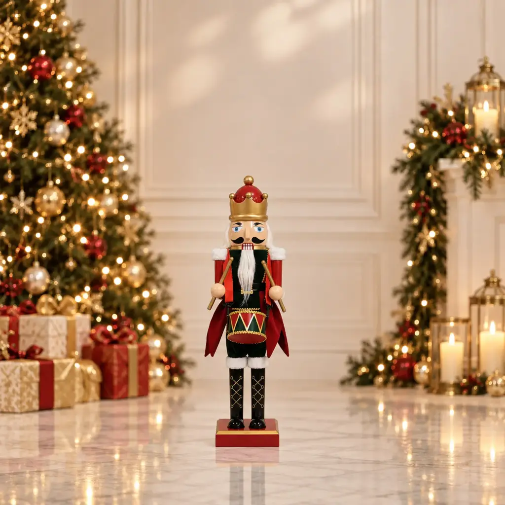 360 HOME CHRISTMAS plastic Nutcracker  RED & BLACK UNIFORM TALL GOLD CROWN HOLDING DRUMSTICK  38CM  12PCS/BOX
