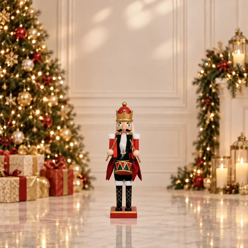360 HOME CHRISTMAS plastic Nutcracker  RED & BLACK UNIFORM TALL GOLD CROWN HOLDING DRUMSTICK  28CM 16PCS/BOX