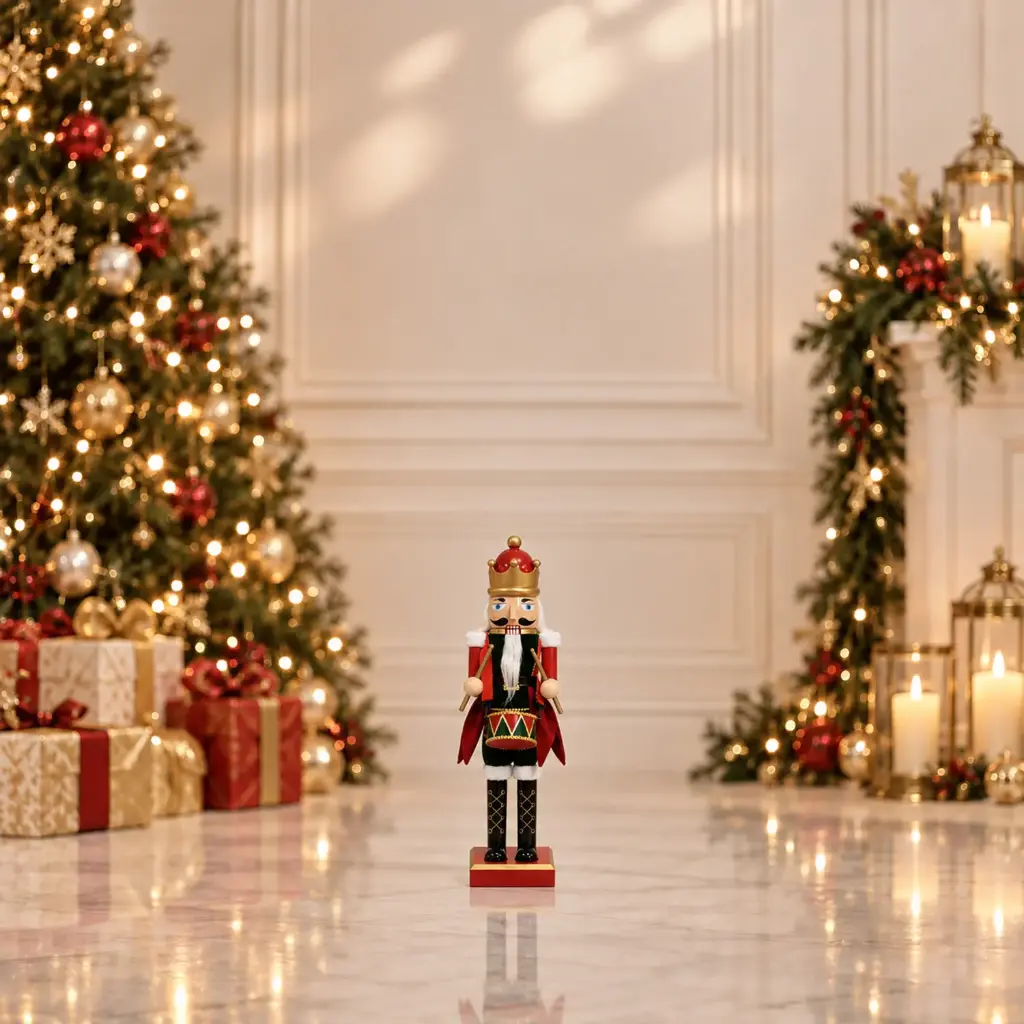 360 HOME CHRISTMAS plastic Nutcracker  RED & BLACK UNIFORM TALL GOLD CROWN HOLDING DRUMSTICK  17CM 36PCS/BOX