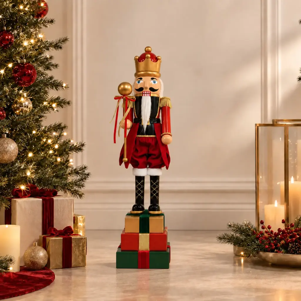 360 HOME CHRISTMAS plastic Nutcracker RED MILITARY-STYLE GREEN & RED WRAPPED BOXES BASE 60CM 4PCS/BOX