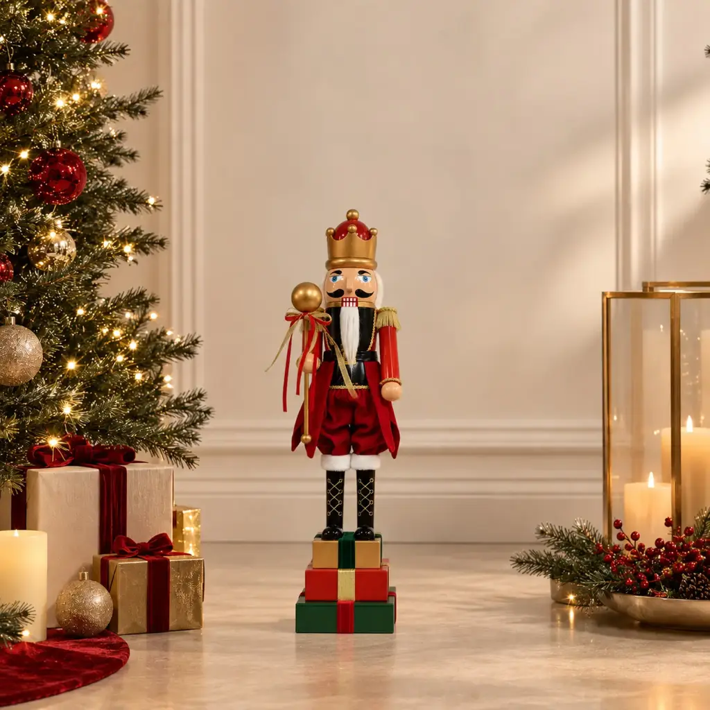 360 HOME CHRISTMAS plastic Nutcracker RED MILITARY-STYLE GREEN & RED WRAPPED BOXES BASE 38CM 12PCS/BOX