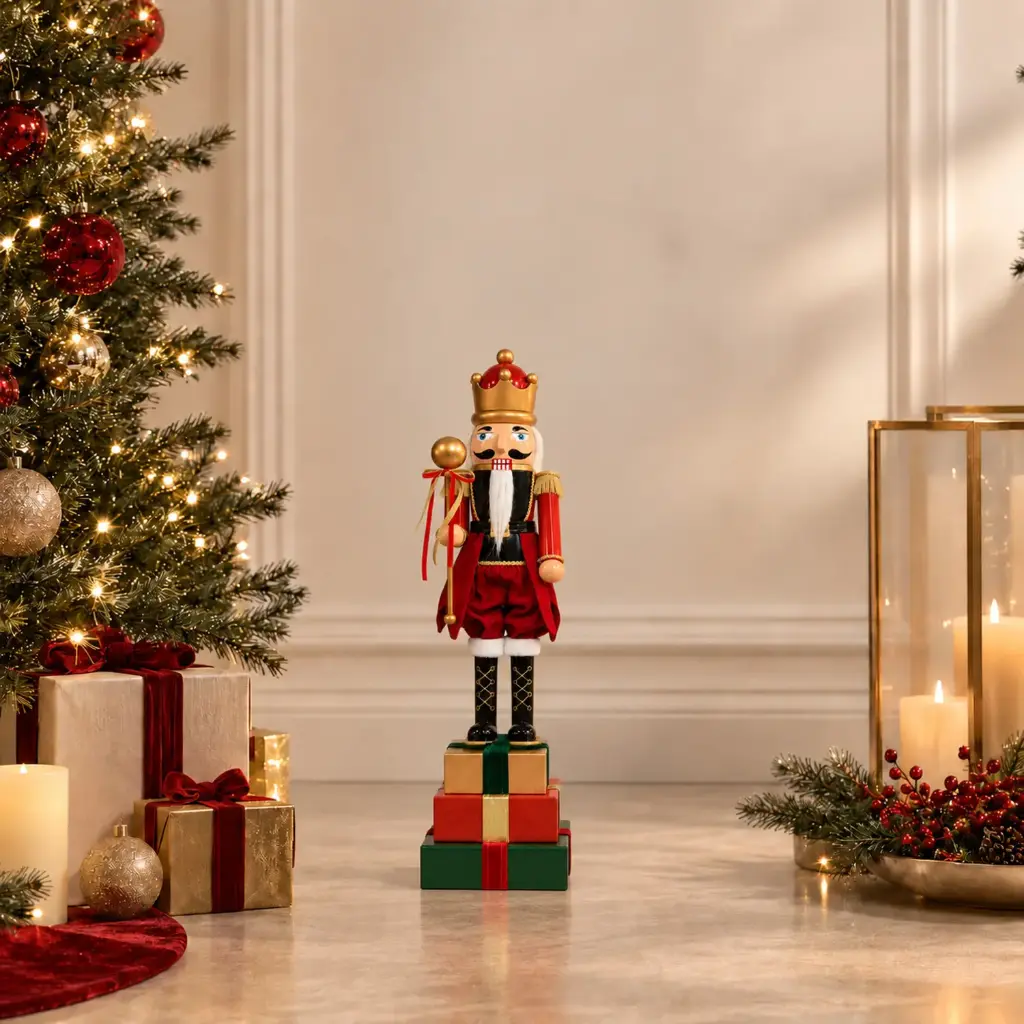 360 HOME CHRISTMAS plastic Nutcracker RED MILITARY-STYLE GREEN & RED WRAPPED BOXES BASE 28CM 16PCS/BOX