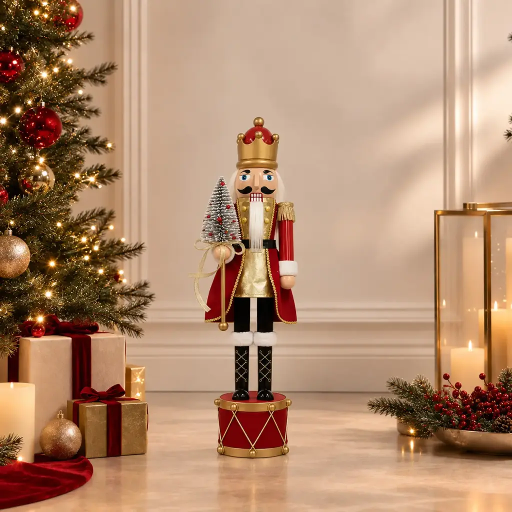 360 HOME CHRISTMAS plastic Nutcracker GOLD & RED MILITARY-STYLE UNIFORM RED DRUM BASE  60CM 4PCS/BOX