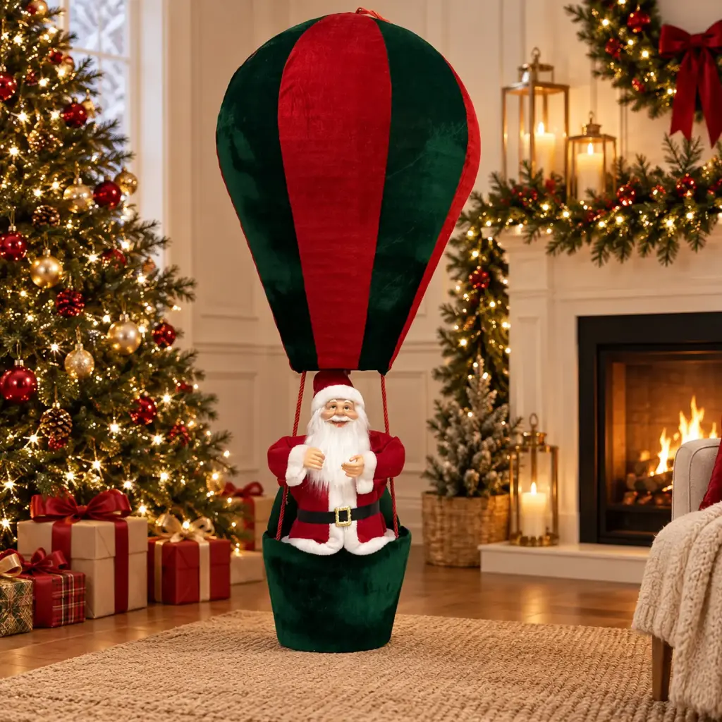 360 HOME CHRISTMAS SANTA MONGOLFIERE RED & GREEN STRIPED HOT AIR BALLOON RED & WHITE SUIT DARK GREEN BASKET 300CM 1PC/BOX
